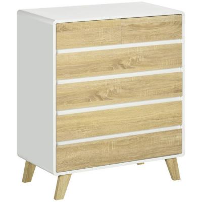 Commode design scandinave - 6 tiroirs - blanc aspect ch&ecirc;ne clair