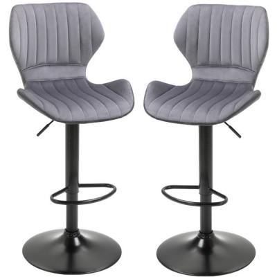 Lot de 2 tabouret de bar design contemporain velours gris