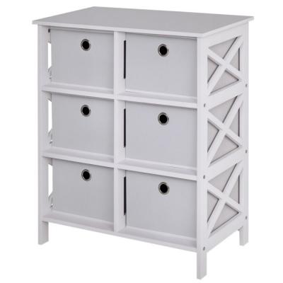 Commode design contemporain 6 tiroirs MDF blanc non tiss&eacute; gris clair