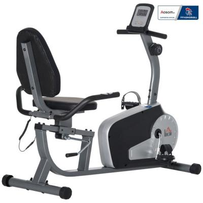 HOMCOM V&eacute;lo d'appartement semi-allong&eacute; magn&eacute;tique r&eacute;glable &eacute;cran LCD - collaboration Aosom.fr x FFHandball - acier ABS gris noir 