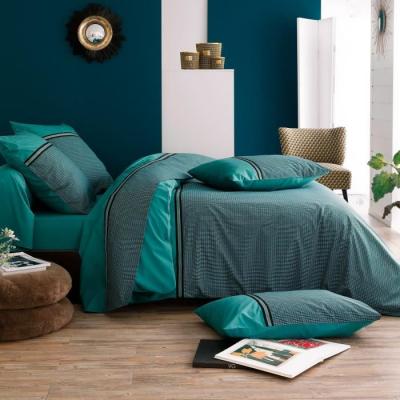 LINNEA Housse de couette 260x240 cm percale de coton gustav vert emeraude
