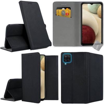 HTDMOBILES Housse etui coque pochette portefeuille pour Samsung Galaxy A12 / M12 + film ecran - NOIR MAGNET -