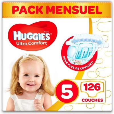 HUGGIES Ultra Comfort - Couches Bebe Unisexe x126 Taille 5 - Pack 1 Mois