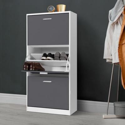 Idmarket - Meuble &agrave; chaussures blanc 3 portes grises - Gris