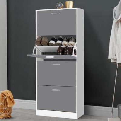 Idmarket - Meuble &agrave; chaussures blanc 4 portes gris clair - Gris