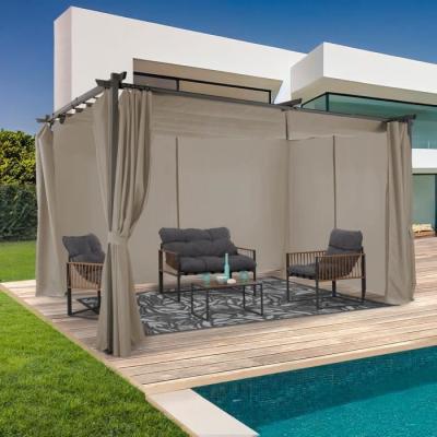 IDMARKET Pergola &eacute;dition limit&eacute;e toit r&eacute;tractable 3x4M et 4 rideaux taupe