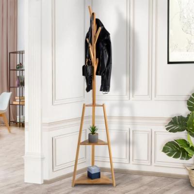 Idmarket - Porte-manteau bambou aya avec &eacute;tag&egrave;res d'angle - Bois-clair