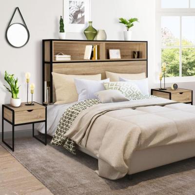 IDMARKET T&ecirc;te de lit 165 CM + 2 tables de chevet DETROIT design industriel