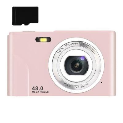 INF Appareil photo num&eacute;rique de 48 MP, HD 1080p, zoom 16x, carte m&eacute;moire de 32 Go Rose