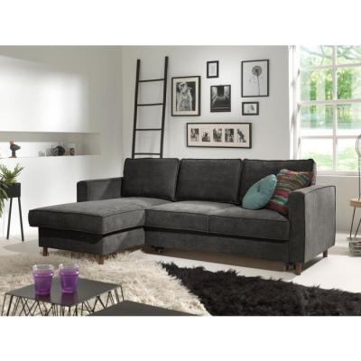 LISA DESIGN Canap&eacute; d'angle gauche convertible 4 places Velours c&ocirc;tel&eacute; Gris fonc&eacute;