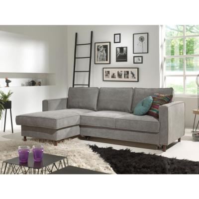 LISA DESIGN Canap&eacute; d'angle gauche convertible 4 places Velours c&ocirc;tel&eacute; Gris clair