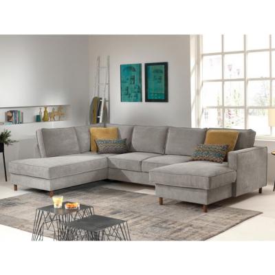 LISA DESIGN Canap&eacute; panoramique Angle gauche 7 places Velours c&ocirc;tel&eacute; Gris clair