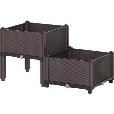 OUTSUNNY Jardini&egrave;re sur pieds carr&eacute; potager 2 &eacute;tages plastique chocolat
