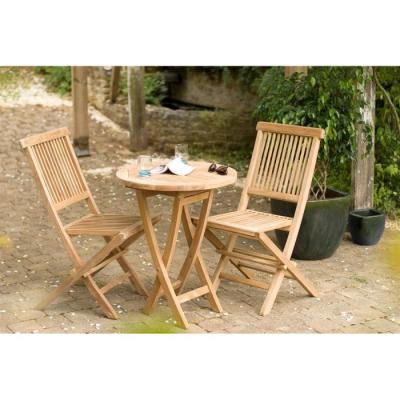 MACABANE Ensemble table ronde + 2 chaises pliantes en teck massif Java - Teck