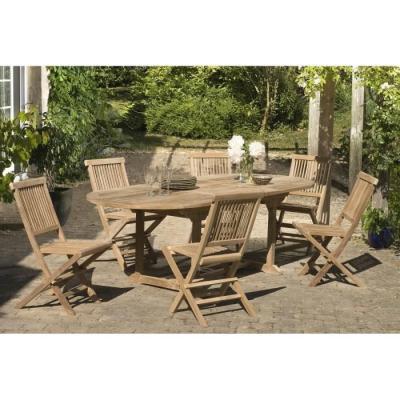 MACABANE  Ensemble Table Ovale extensible + 6 Chaises en Teck Massif