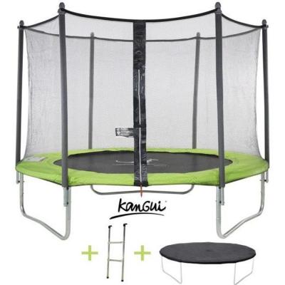 KANGUI  Trampoline Twin &Oslash; 305cm - Vert - Avec Filet, &Eacute;chelle, Couverture De Protection