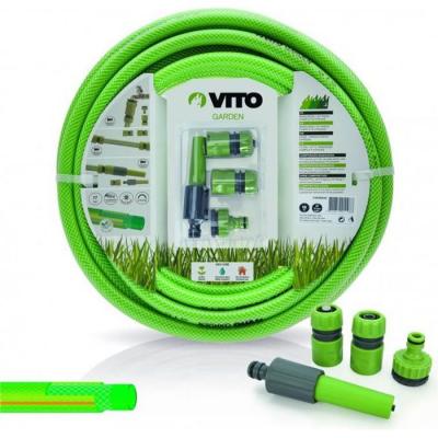 VITO Tuyau arrosage jardin 20 m&egrave;tres 15mm  PVC renforc&eacute; lance multi jet +2 raccords + nez de robinet