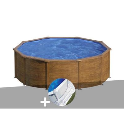 GRE Kit piscine acier aspect bois Gr&eacute; Sicilia ronde 3,20 x 1,22 m + Tapis de sol