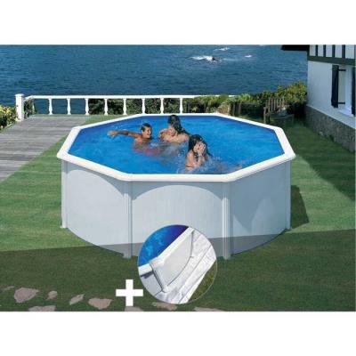 GRE Kit piscine acier blanc Gr&eacute; Fidji ronde 3,70 x 1,22 m + Tapis de sol