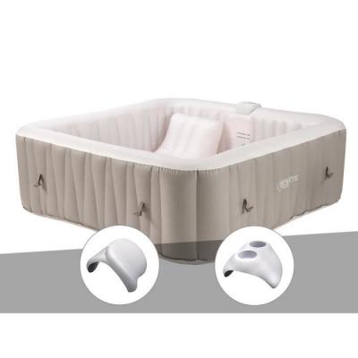 INFINITE SPA Kit spa gonflable Elite carr&eacute; Bulles 2 places + 2 appuie-t&ecirc;tes + Porte verre