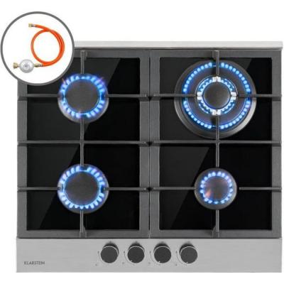 KLARSTEIN Alchemist Table de cuisson gaz 4 zones , br&ucirc;leurs en aluminium, vitroc&eacute;ramique - Noir