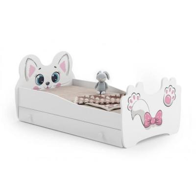 1001JOUETS KOBI Lit Simple Enfant - Motif Pink Cat 160x80cm + tiroir de Rangement - avec Matelas