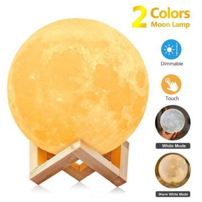 GENERIQUE Lampe Lune 3D 8CM 2 Couleurs Veilleuse LED USB Rechargeable Veilleuse Lune pour Chambre Cadeau No&euml;l