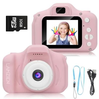  LAMZIEN appareil Photo pour Enfant, avec Carte TF 32Go, Ecran &agrave; 2,0 Pouces HD, 8MP/720P, Rose