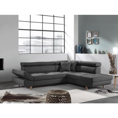 BESTMOBILIER LINEA - Canap&eacute; angle droit CV - Gris fonc&eacute; - pieds bois - 4 places