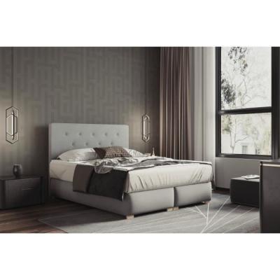 Lit adulte 200x200 cm LUPIN avec matelas ressorts int&eacute;gr&eacute;s, rangement, surmatelas en velours gris clair LUPI200-T-GR 