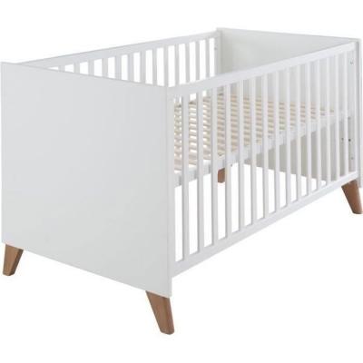 ROBA  Lit B&eacute;b&eacute; &Eacute;volutif Ole 70 x 140 cm - Hauteur R&eacute;glable - Blanc - Pieds en Ch&ecirc;ne 