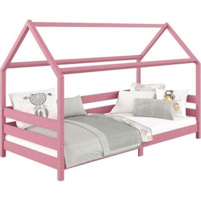 IDIMEX Lit cabane FINA 90 x 200 cm, en pin massif lasur&eacute; rose