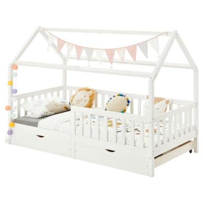 IDIMEX Lit cabane NUNA avec tiroirs, 90 x 190 cm en pin massif lasur&eacute; blanc