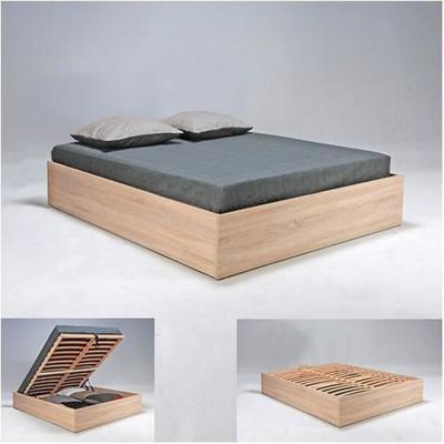 Lit coffre BILBAO 160x200 cm + sommier / ch&ecirc;ne blanchi/ 206x167x33
