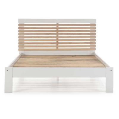 Lit complet 140X190 Blanc/Bois - SHAIDA - L 152 x l 197 x H 100