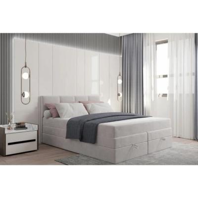 Lit adulte rembourr&eacute; PRADO avec rangement et matelas ressorts ensach&eacute;s 200x200 gris clair