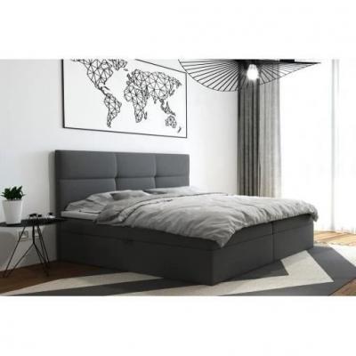 Lit adulte 200x200 cm TOP avec matelas ressorts int&eacute;gr&eacute;s rangement et surmatelas - tissu velours &ndash; gris clair 