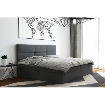 Lit adulte 200x200 cm TOP avec matelas ressorts int&eacute;gr&eacute;s rangement et surmatelas - tissu velours &ndash; noir 