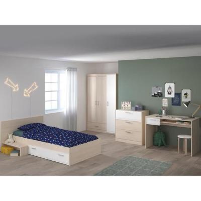 VENTE UNIQUE Lit enfant 90 x 190 cm avec 1 tiroir - Coloris : Naturel et blanc + Sommier - IPLIA