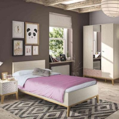TERRE DE NUIT Lit enfant en bois imitation ch&ecirc;ne blanchi 90x190 - LT5058 - Blanc