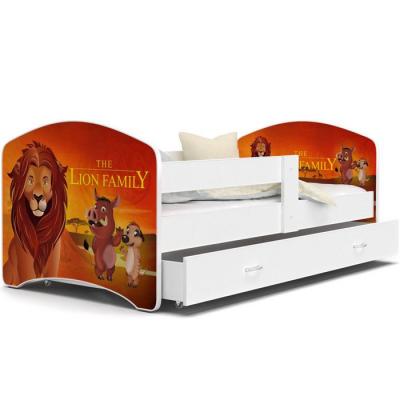 KIDS LITERIE LIT HAPPY ROI LION  80x160 BLANC Livr&eacute; avec tiroir, sommier et matelas en mousse de 7cm OFFERT
