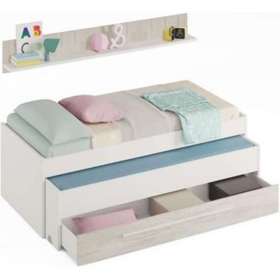 LOUNGITUDE Lit enfant gigogne avec 1 tiroir et 1 &eacute;tag&egrave;re - blanc FOLI7438A