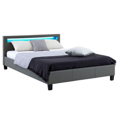 Lit LED double PINOT 140x190 cm, avec sommier, rev&ecirc;tement synth&eacute;tique gris