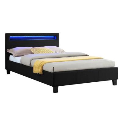 Lit LED simple MARISELA 120x190 cm, avec sommier, rev&ecirc;tement tissu noir