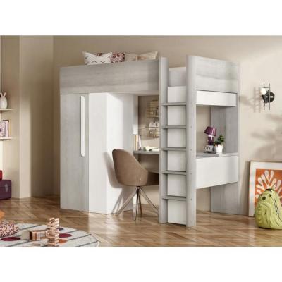 VENTE UNIQUE Lit mezzanine enfant Beau - Blanc - 90x200 - Avec bureau et armoire