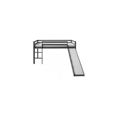 HOMESTYLE4U Lit mezzanine gris pour enfants avec toboggan et echelle, 90 x 200 cm