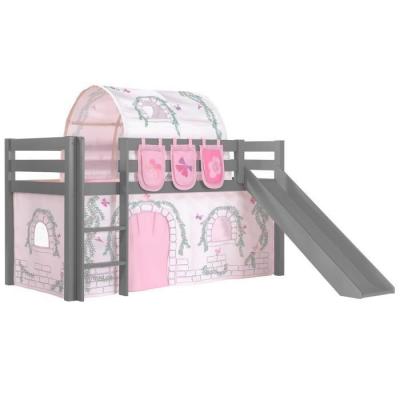  Lit toboggan 90x200 cm avec tente tunnel et 3 pochettes contra pin massif gris Pino