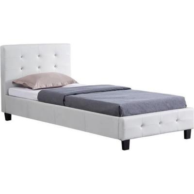 IDIMEX Lit simple TICO, 90 x 190 cm, capitonn&eacute; avec sommier, rev&ecirc;tement synth&eacute;tique blanc