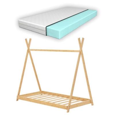  Lit tipi vimpeli 80 x 160 cm pour enfant avec matelas bambou naturel [en.casa]