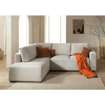 LISA DESIGN Canap&eacute; d'angle gauche convertible 5 places en velours c&ocirc;tel&eacute; beige